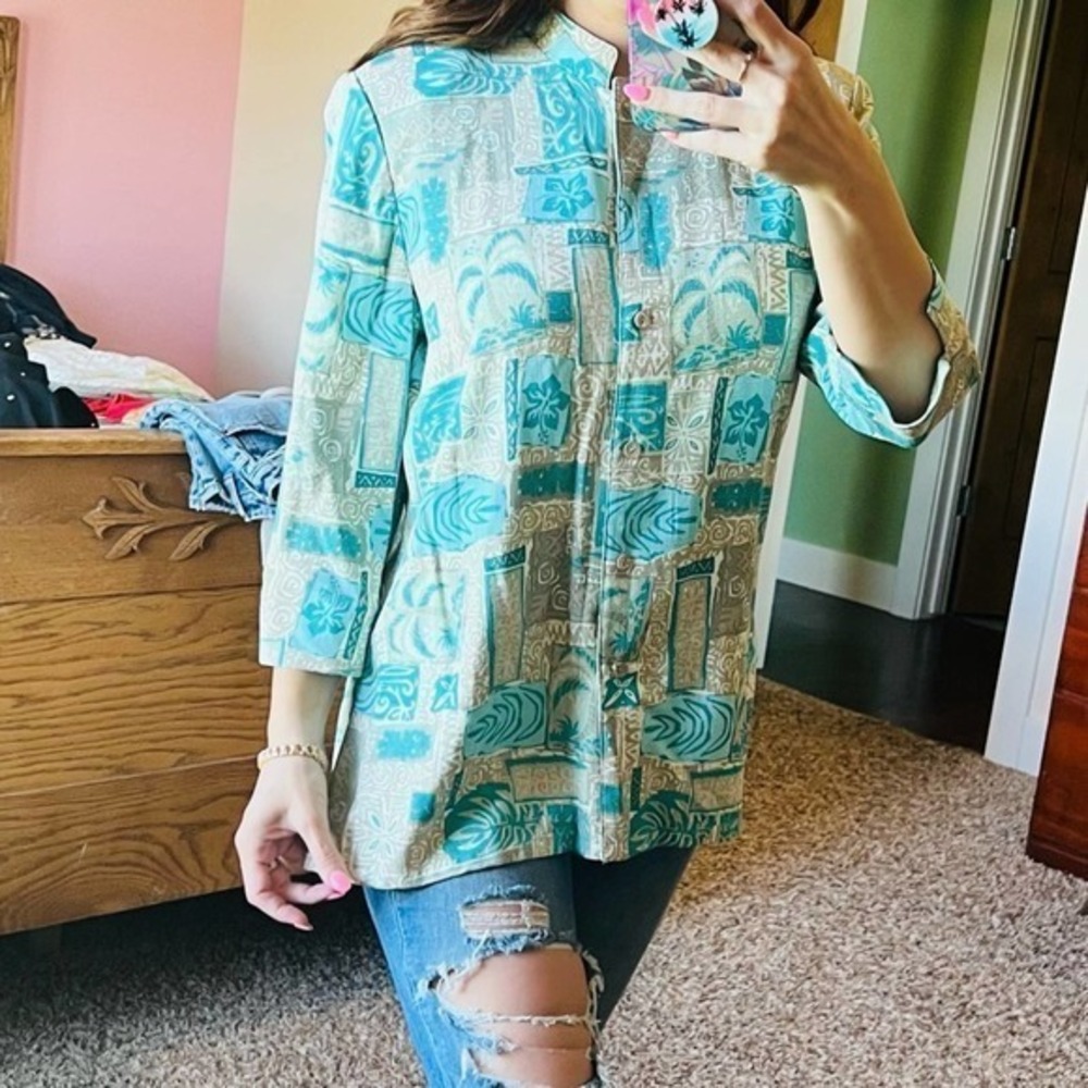 Napa Valley Petites palm floral vintage retro jacket blazer top M